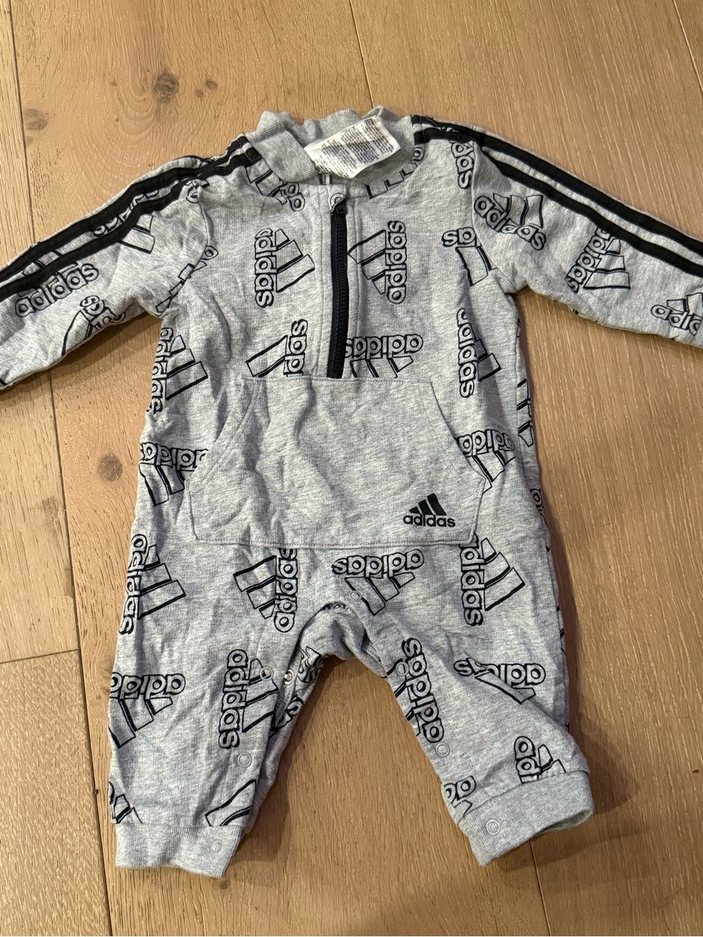 adidas Gray Logo Allover Baby One-Piece Romper